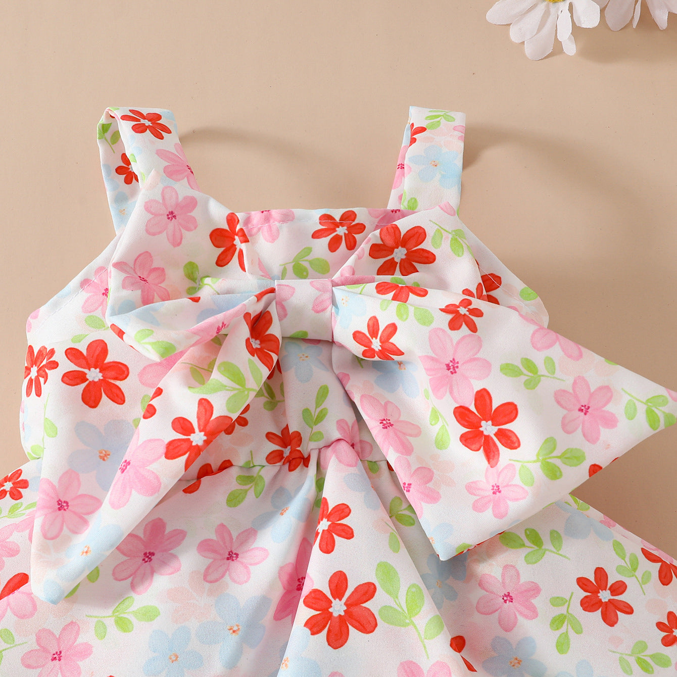 2PCS Pretty Floral Printed Bow Decoration Sleeveless Baby Romper