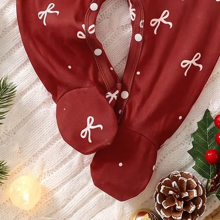 Lovely Gingerbread Man Bow Print Long Sleeve Baby Christmas Jumpsuit
