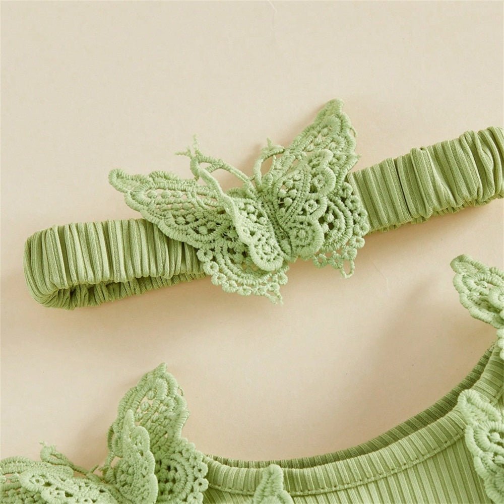 2PCS Summer Butterfly Decor Tulle Skirt Baby Romper