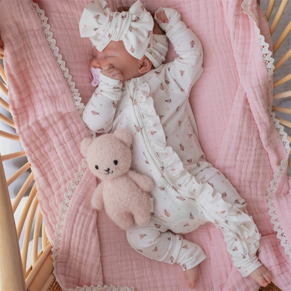 2PCS Cute Ladybug Print Ruffle Long Sleeve Baby Jumpsuit