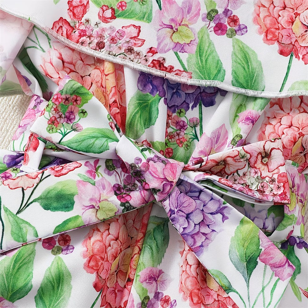 2PCS Stylish Floral Printed Baby Suspender Jumpsuit