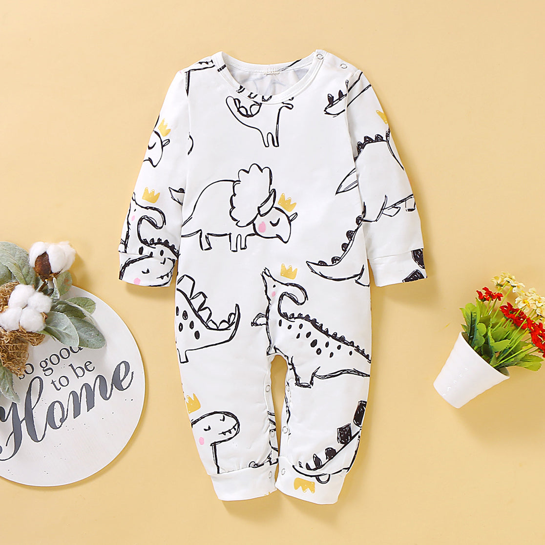 Stylish Dinosaur Printed Long Sleeve Baby Jumpsuit