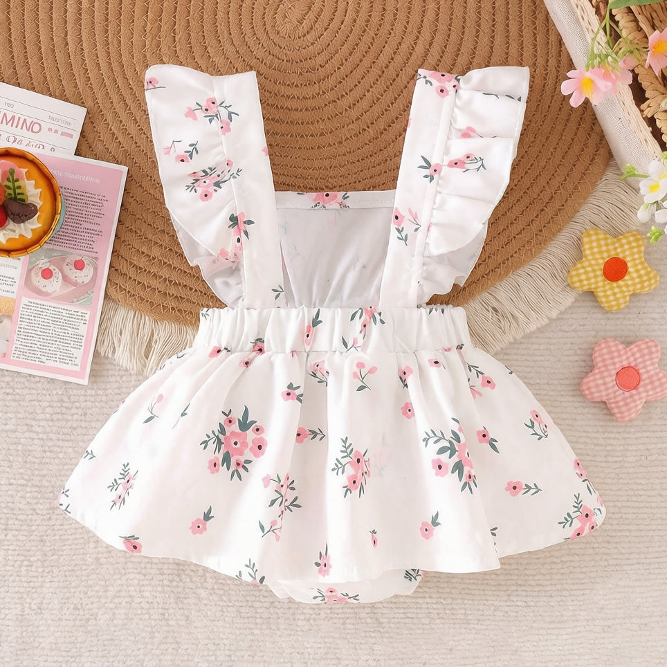 Comfy Floral Printed Flutter Sleeve Baby Romper