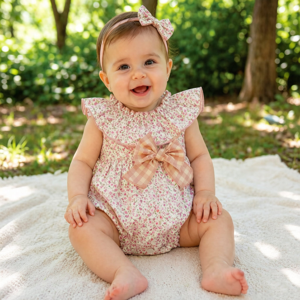 Grace Floral Print Bowknot Decor Baby Girl Romper