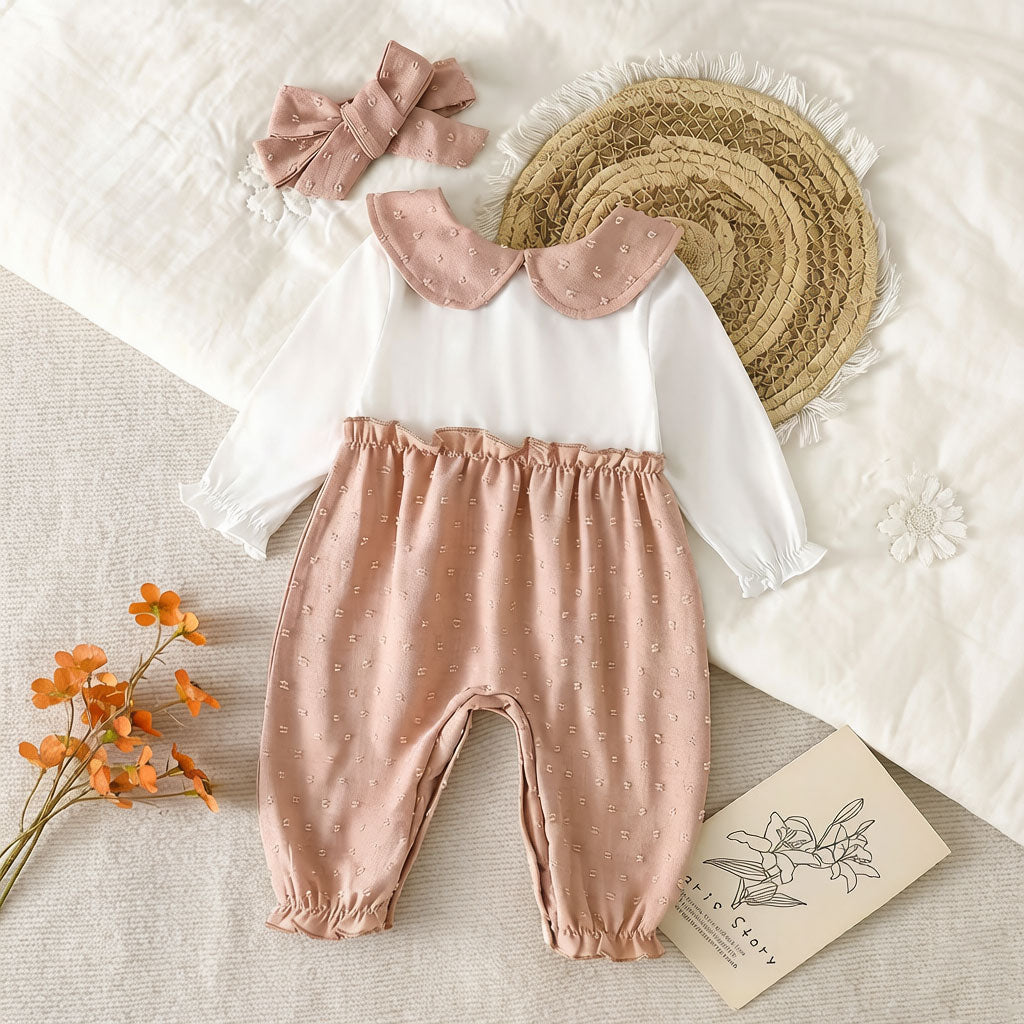 2PCS Cute Color Blocking Long Sleeve Baby Jumpsuit