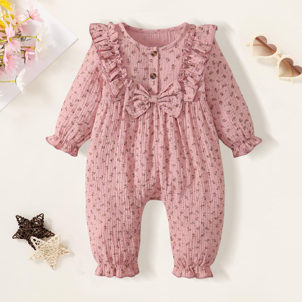 Sweet Floral Printed Long Sleeve Baby Girl Jumpsuit