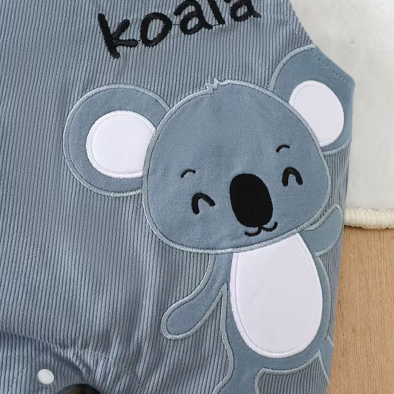 2PCS Lovely Koala Embroidery Long Sleeve Baby Overalls Set