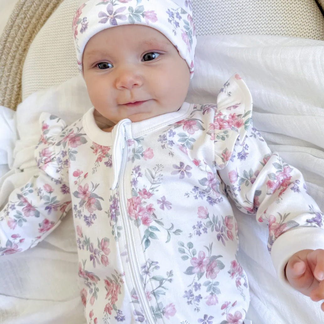 2PCS Exquisite Allover Floral Zipper Print Baby Jumpsuit