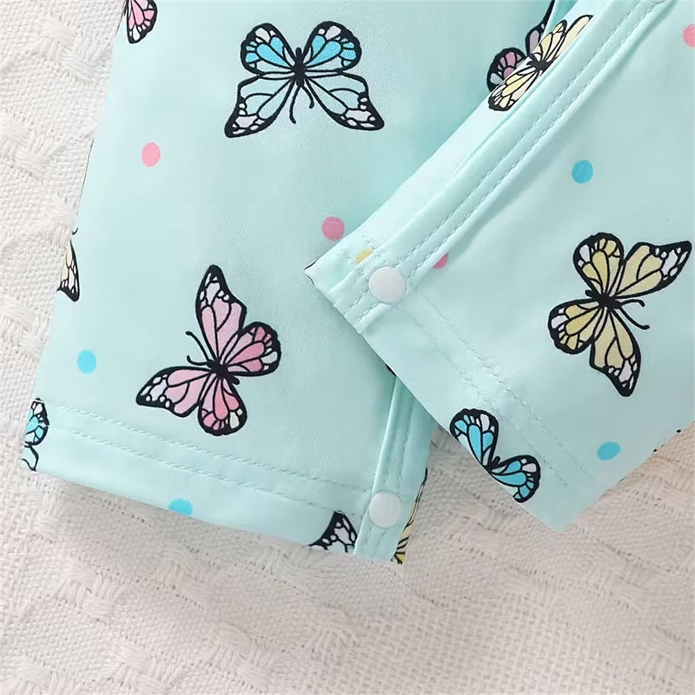 2PCS Comfy Butterfly Print Long Sleeve Baby Jumpsuit
