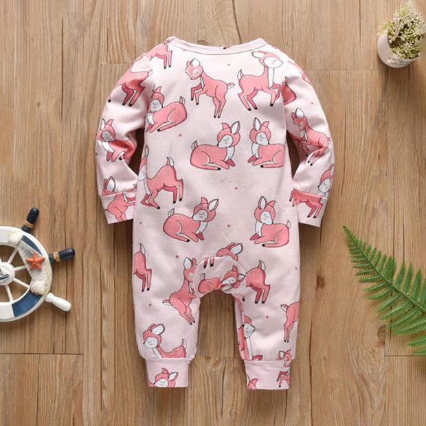 Quirky Fox Printed Long Sleeve Baby Girl Jumpsuit