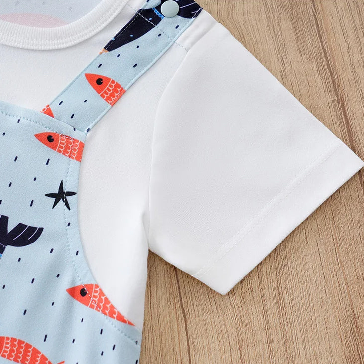 Summer Casual Whale Print Short Sleeve Baby Jumpsuit