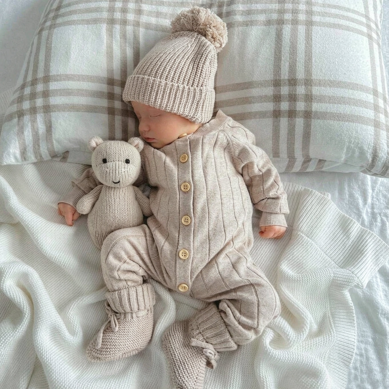 Comfy Solid Color Knit Long Sleeve Baby Jumpsuit