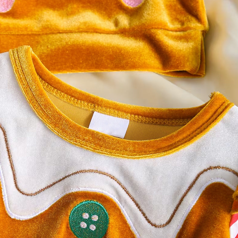 2PCS Gingerbread Man Stripe Print Velvet Baby Christmas Romper