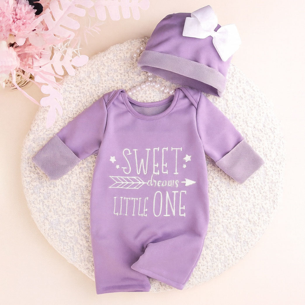 2PCS Sweet Little One Letter Print Long Sleeve Baby Jumpsuit