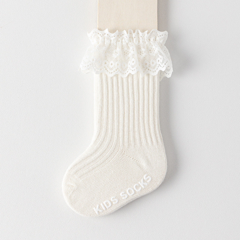 Cute Ribbed Lace Ruffle Mid Calf Baby Socks