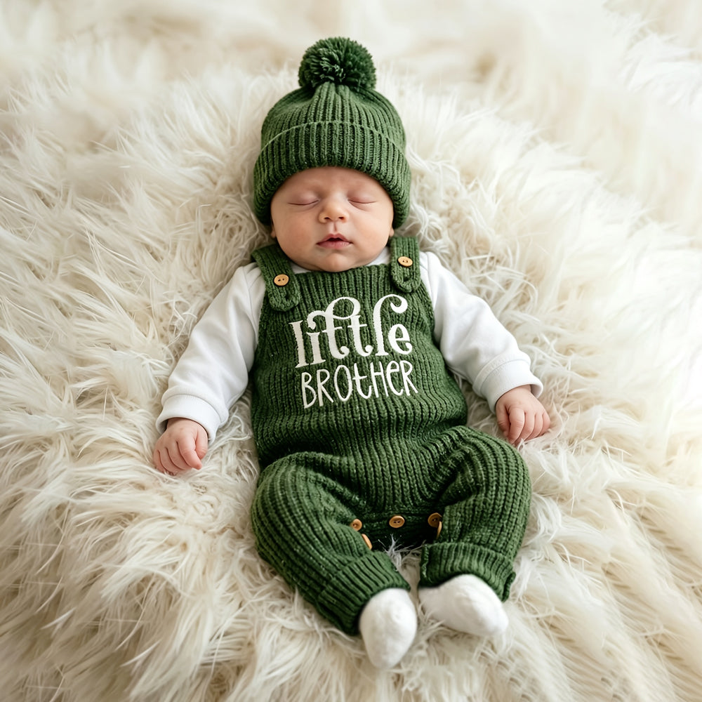 2PCS Little Brother Letter Print Knit Baby Jumpsuit
