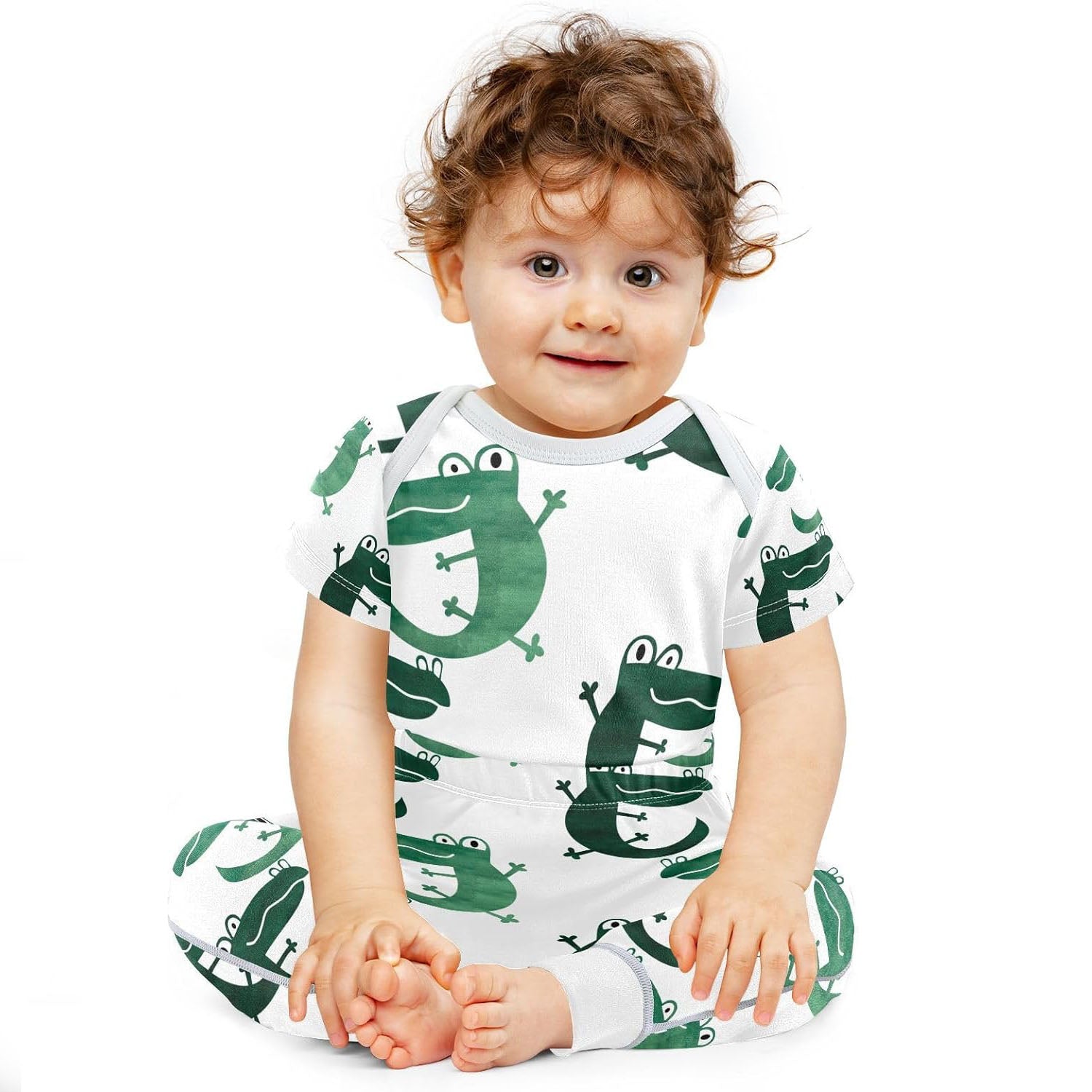 2PCS Adorable Crocodile Printed Short Sleeve Baby Set