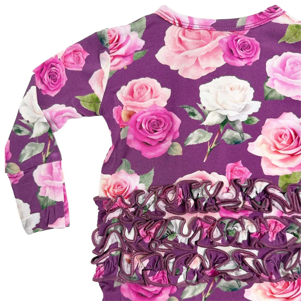 2PCS Sweet Floral Print Zipper Long Sleeve Baby Girl Jumpsuit