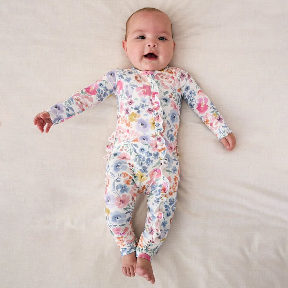 2PCS Pretty Floral Print Zipper Long Sleeve Baby Jumpsuit