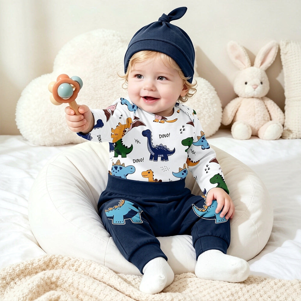 3PCS Cool Dinosaur Print Long Sleeve Baby Boy Set