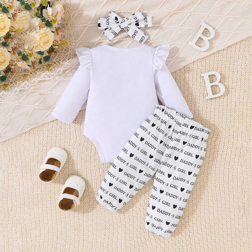 3PCS Daddy's Girl Letter Printed Ruffle Long Sleeve Baby Set
