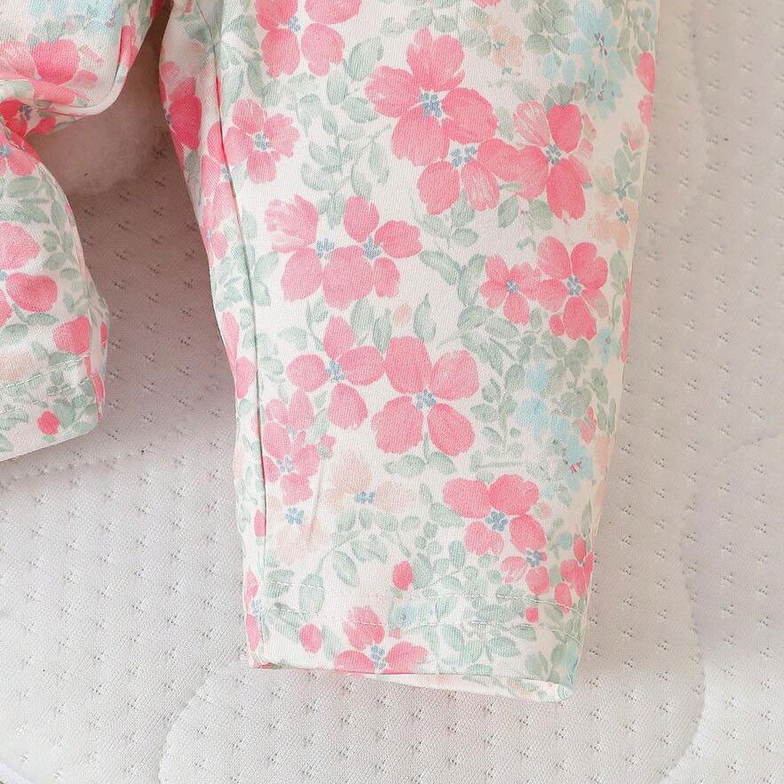 3PCS Pretty Bow Floral Printed Long Sleeve Baby Girl Set