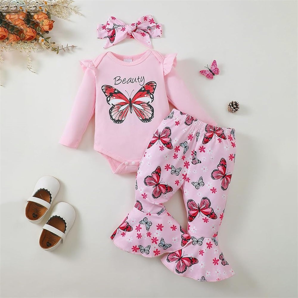 3PCS Cute Butterfly Print Long Sleeve Baby Set