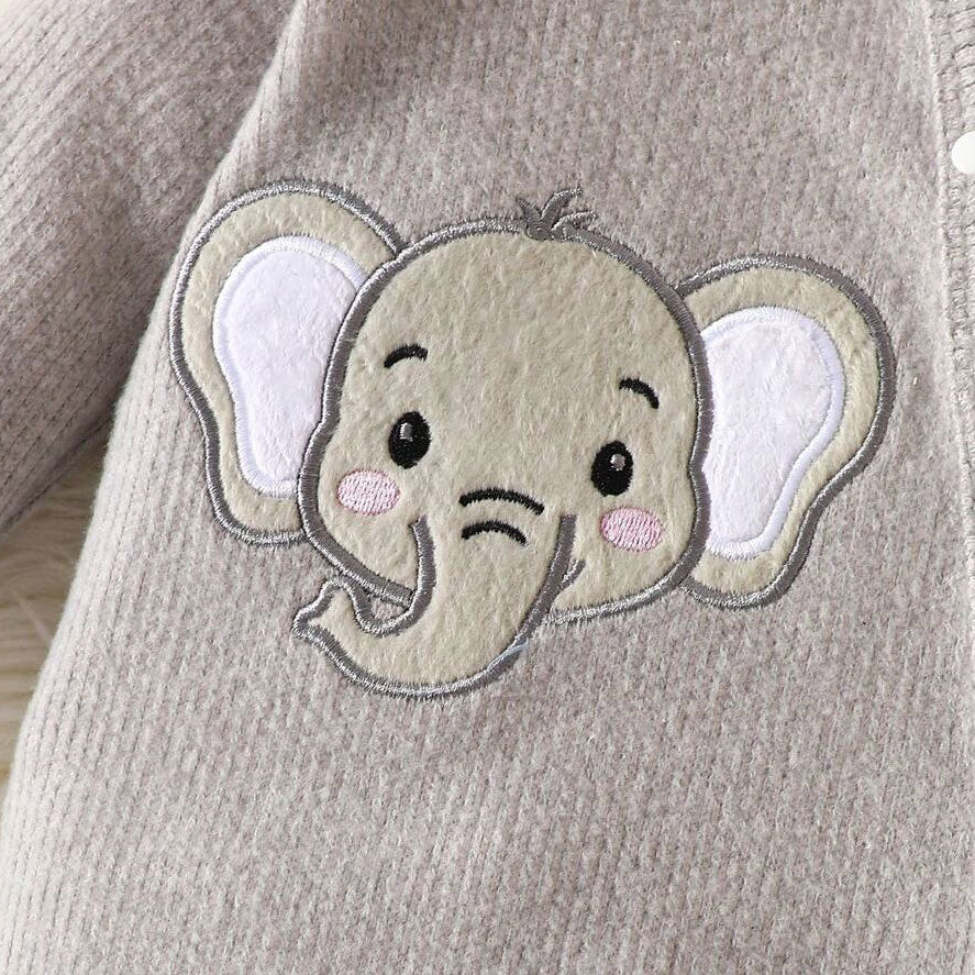 Lovely Elephant Appliqué Knit Long Sleeve Baby Jumpsuit