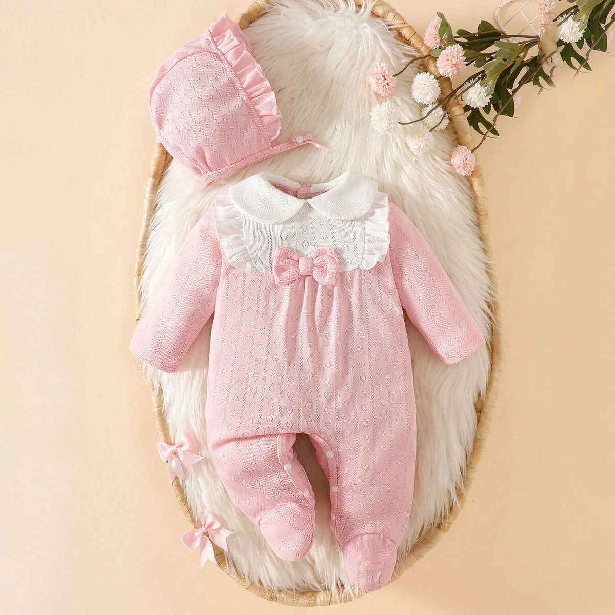 2PCS Sweet Color Block Knit Long Sleeve Baby Jumpsuit