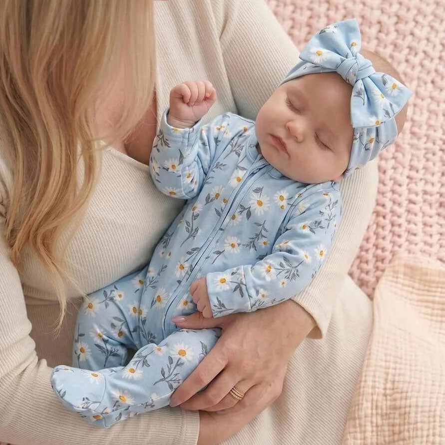 2PCS Sweet Daisy Print Long Sleeve Zipper Baby Jumpsuit