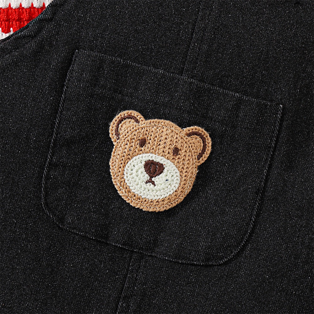 3PCS Lovely Bear Embroidery Stripe Print Short Sleeve Baby Set