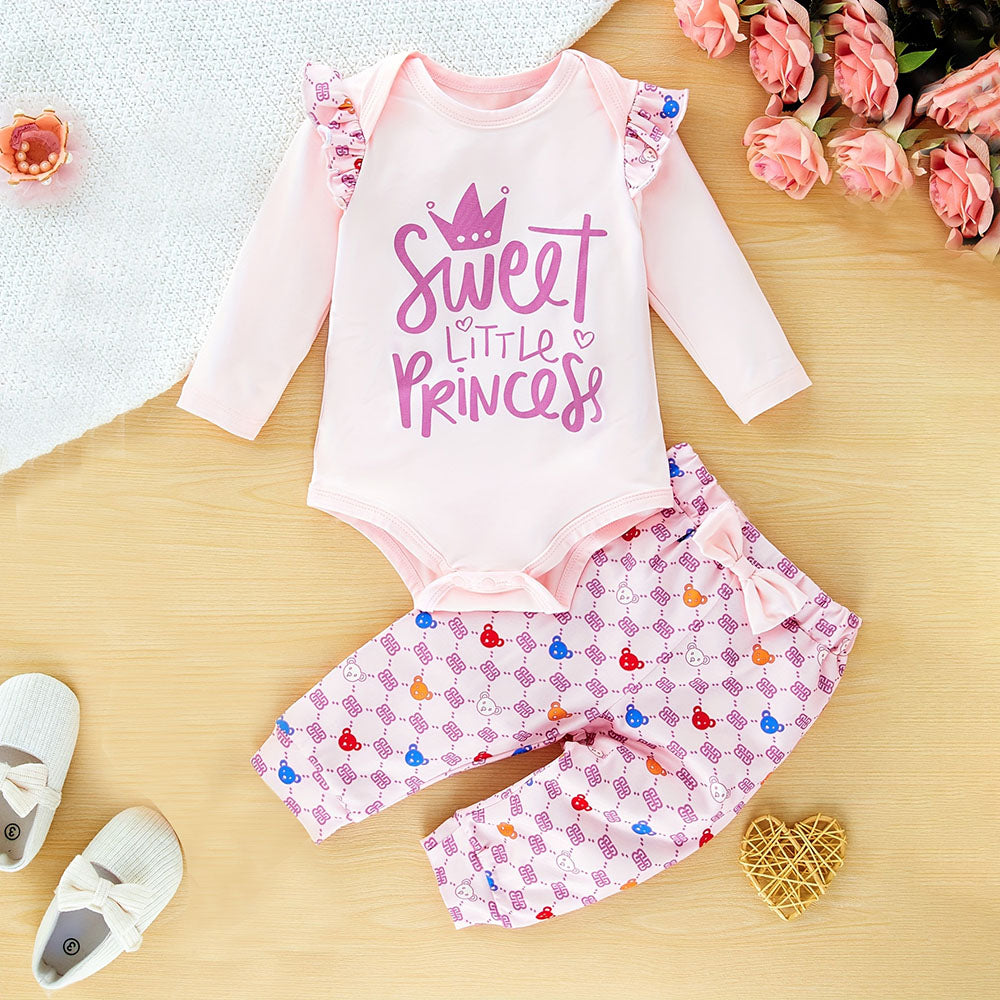 2PCS Sweet Little Princess Letter Printed Long Sleeve Baby Set