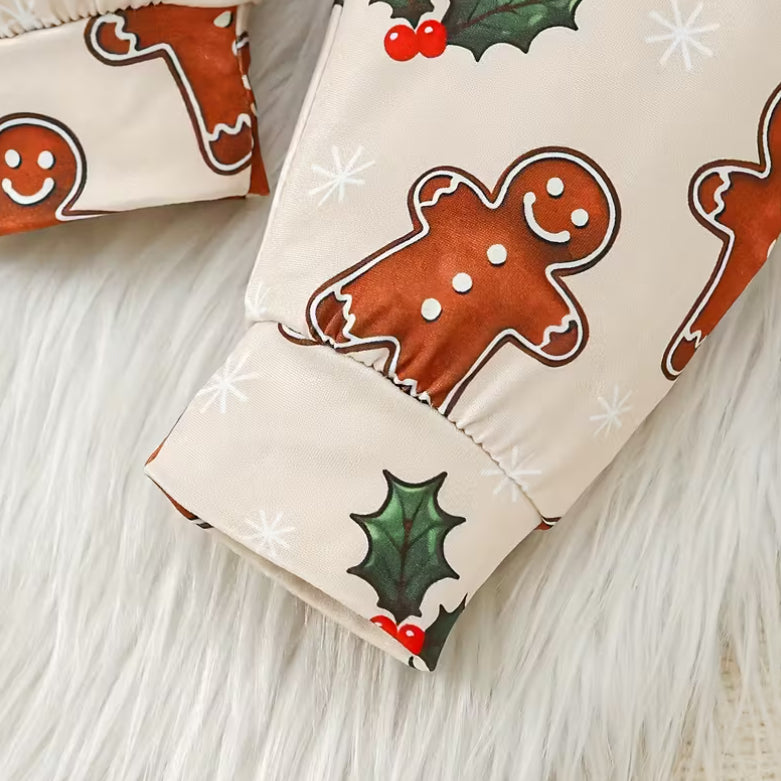 3PCS My First Christmas Letter Gingerbread Printed Overalls Baby Set