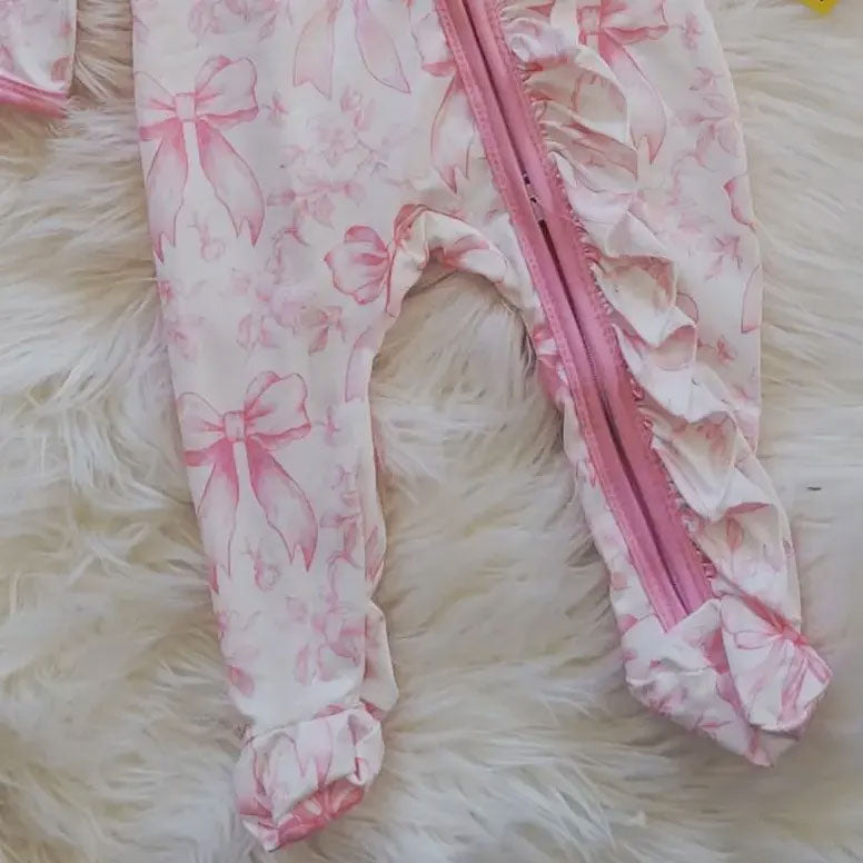 Bubbly Bow Printed Long Sleeve Zipper Baby Girl Jumpsuit