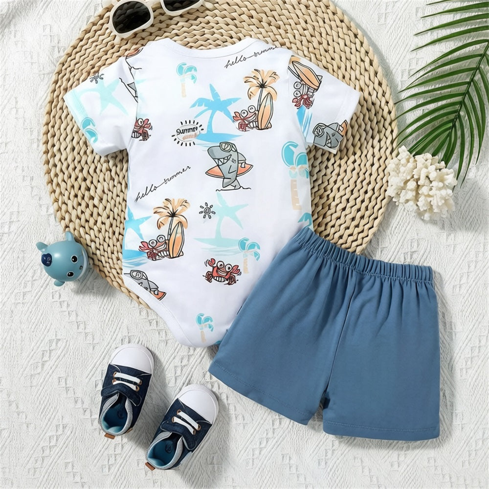 2PCS Summer Casual Animal Printed Short Sleeve Baby Set
