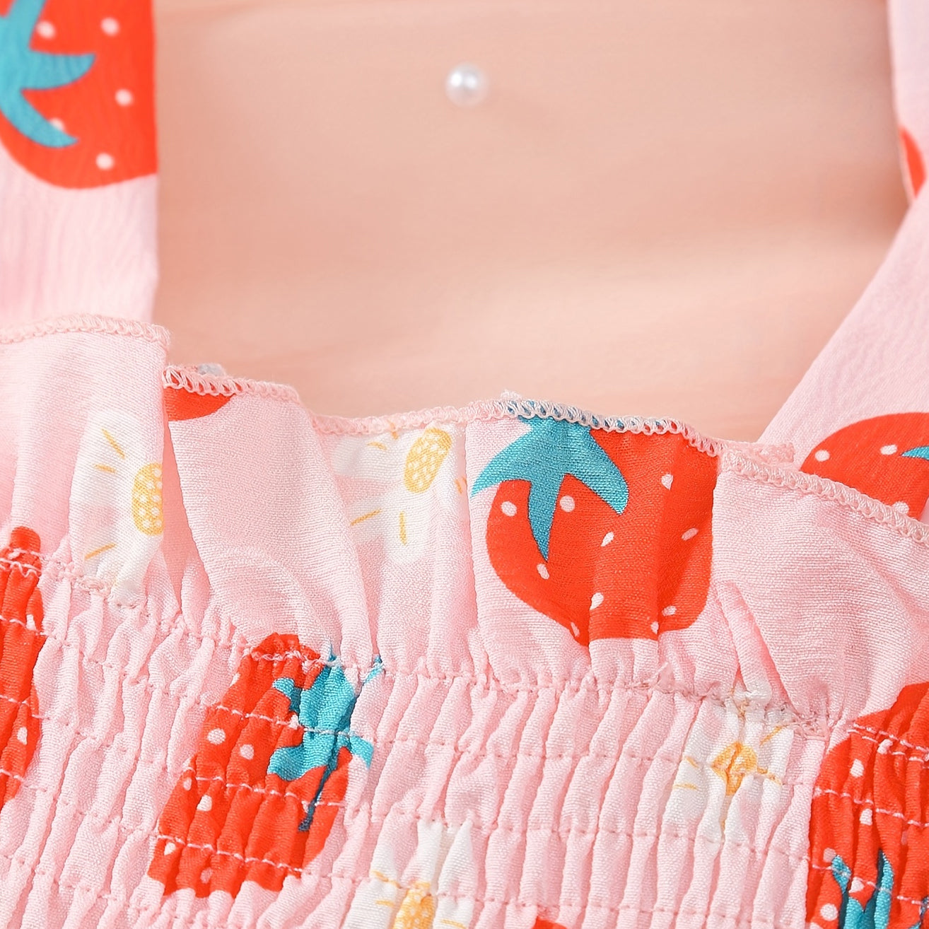 2PCS Lovely Strawberry & Floral Print Sleeveless Baby Girl Romper