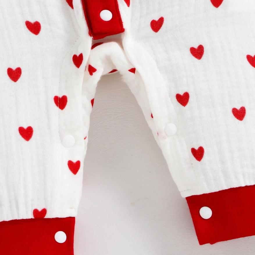 2PCS Cute Heart Print Long Sleeve Baby Jumpsuit