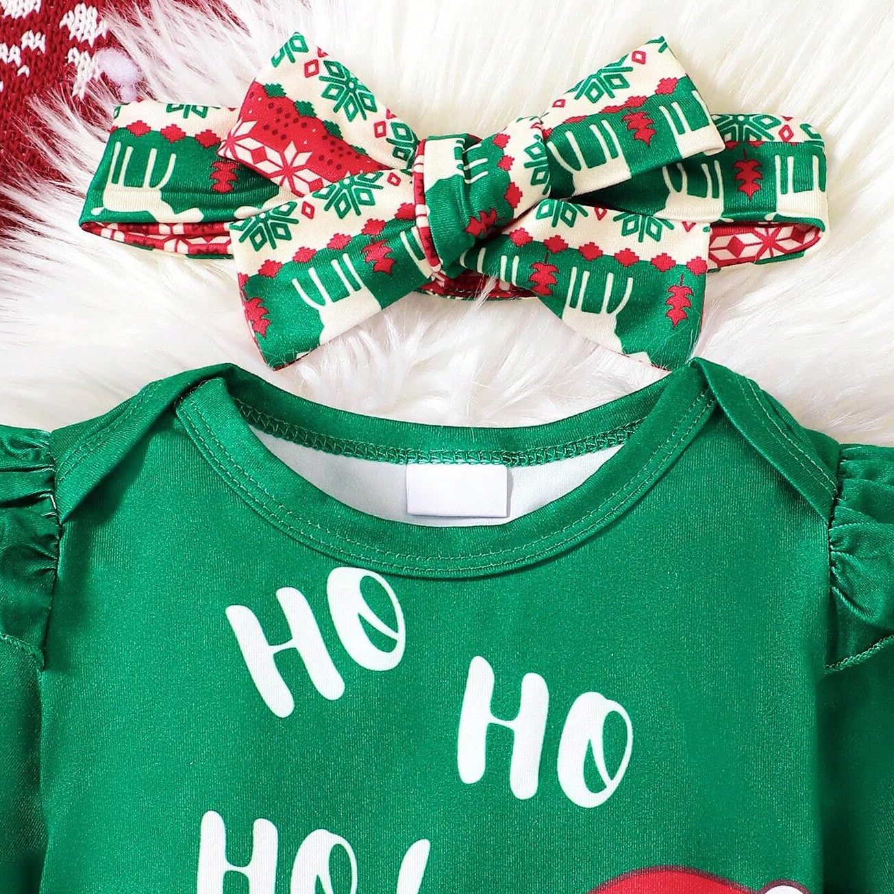 4PCS Ho Letter Christmas Elk and Santa Claus Printed Baby Set