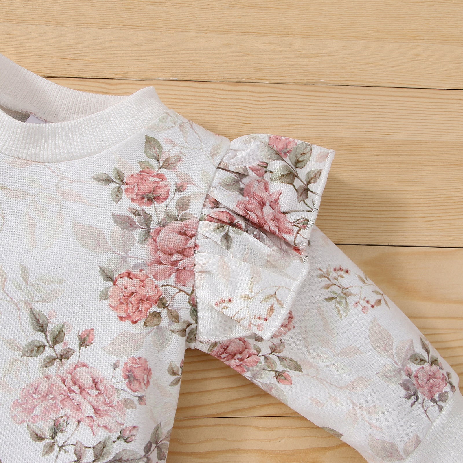 2PCS Stylish Floral Printed Ruffled Long Sleeve Baby Set