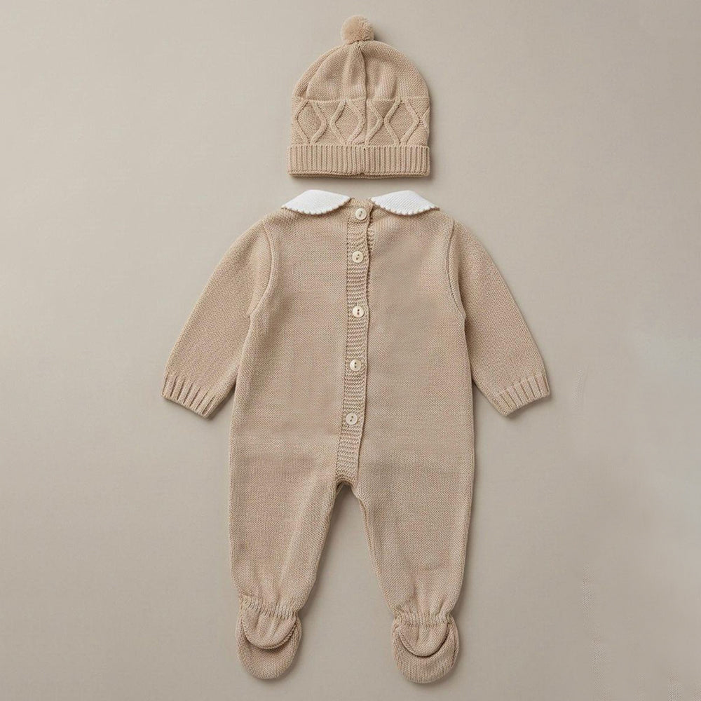 2PCS Comfy Solid Color Knitted Long Sleeve Baby Jumpsuit