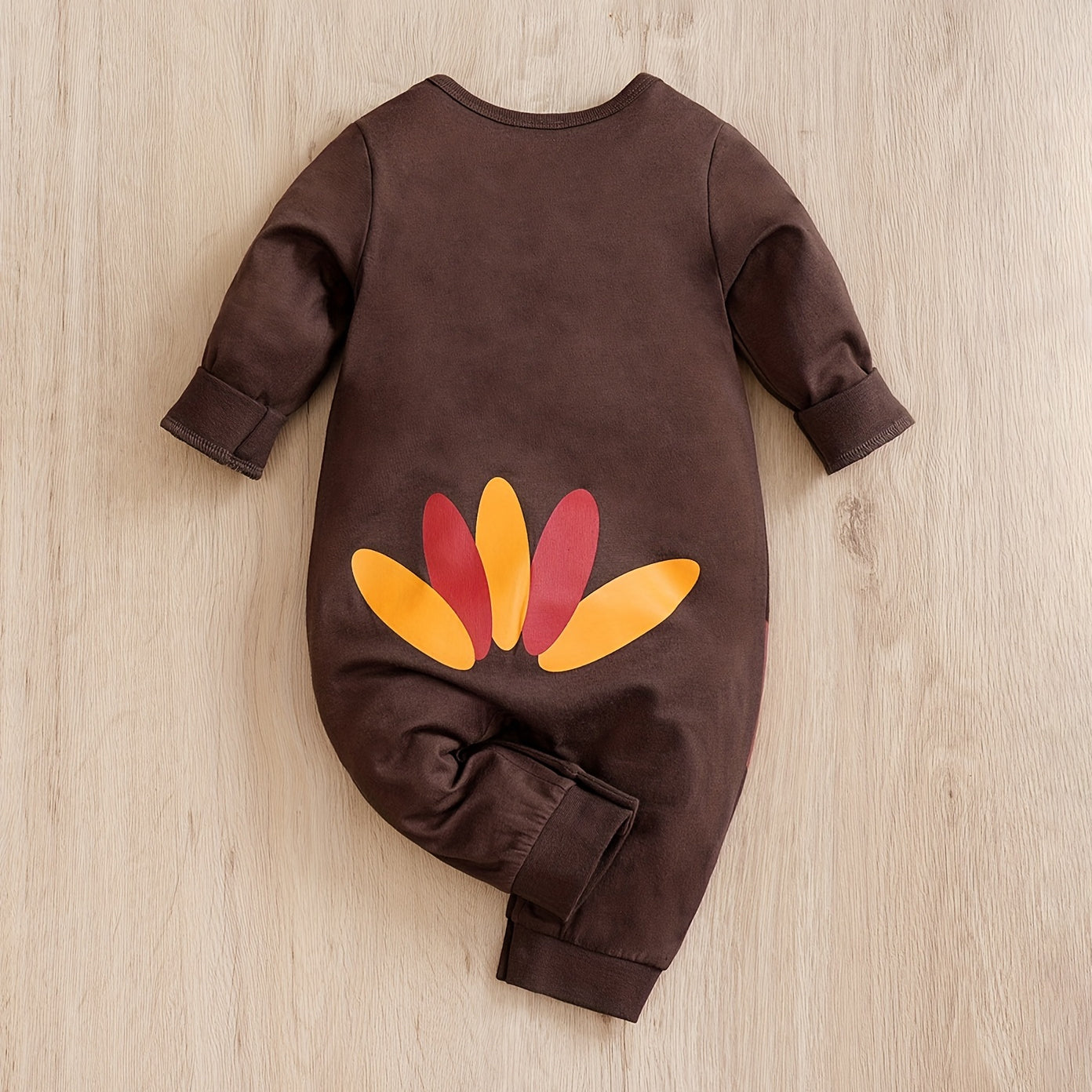 Casual Thanksgiving Turkey Printed Long Sleeve Baby Jumpsuit
