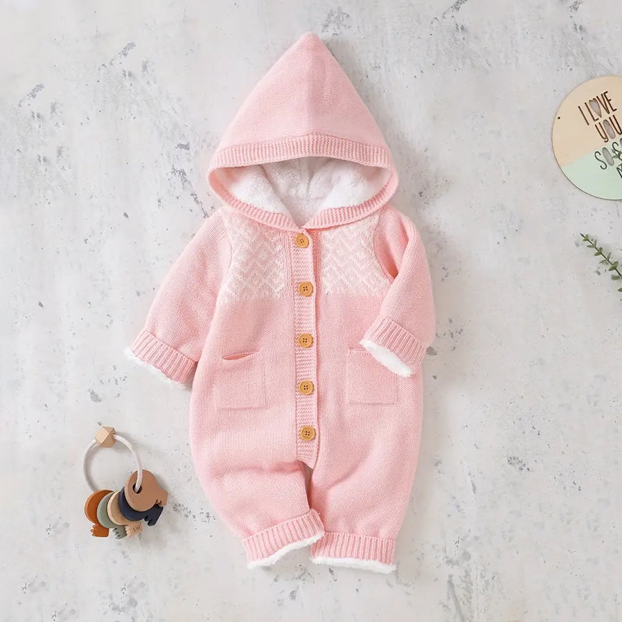 Casual Solid Color Hoodie Baby Girl Jumpsuit