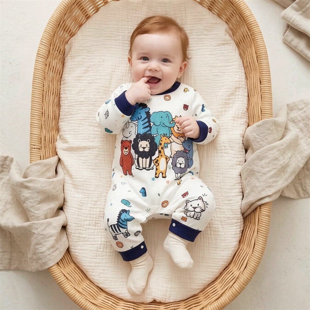 Casual Animal Print Long Sleeve Baby Boy Jumpsuit