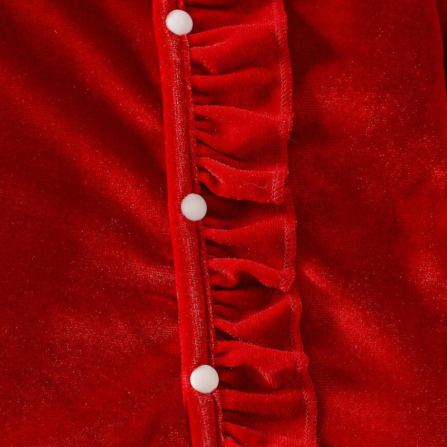 2PCS Classic Solid Color Ruffle Baby Girl Velvet Jumpsuit