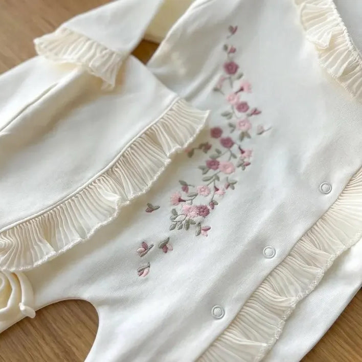 Grace Floral Embroidery Long Sleeve Baby Jumpsuit