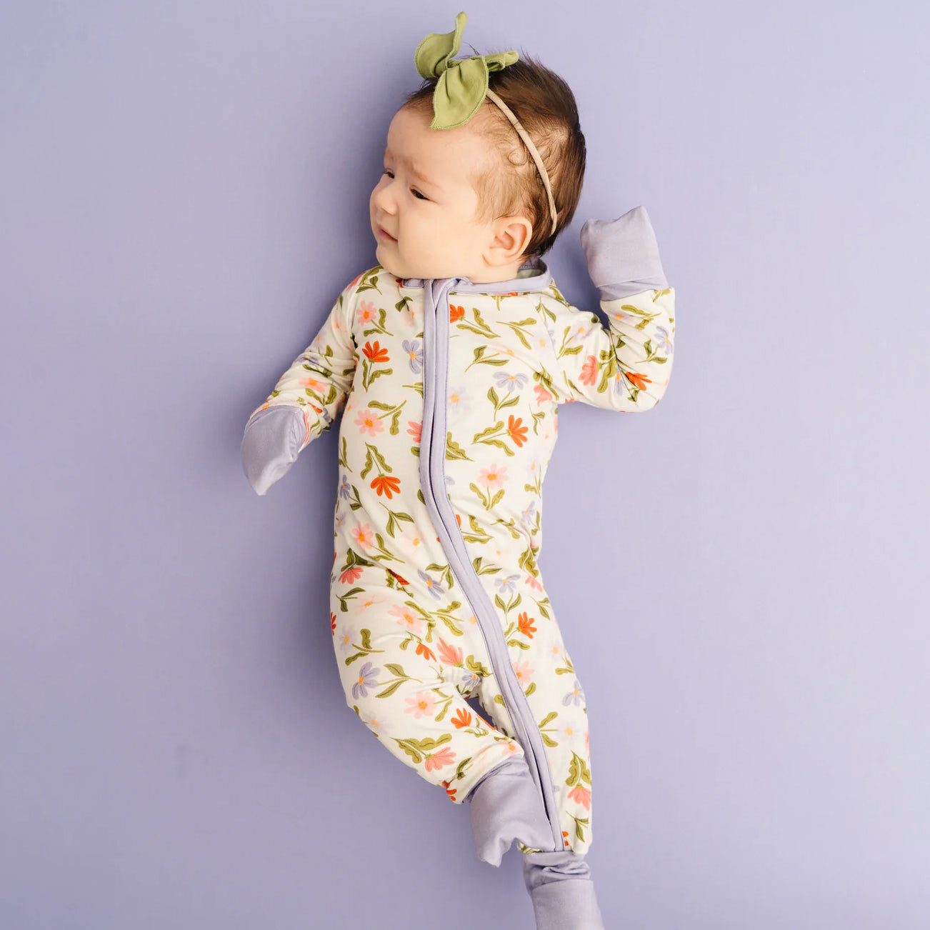 Playful Floral Printed Zipper Baby Jumpsuit
