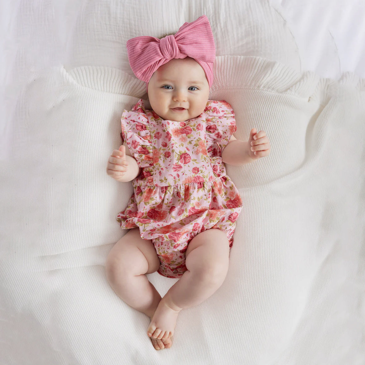 Lovely Floral Printed Flutter Sleeve Baby Romper