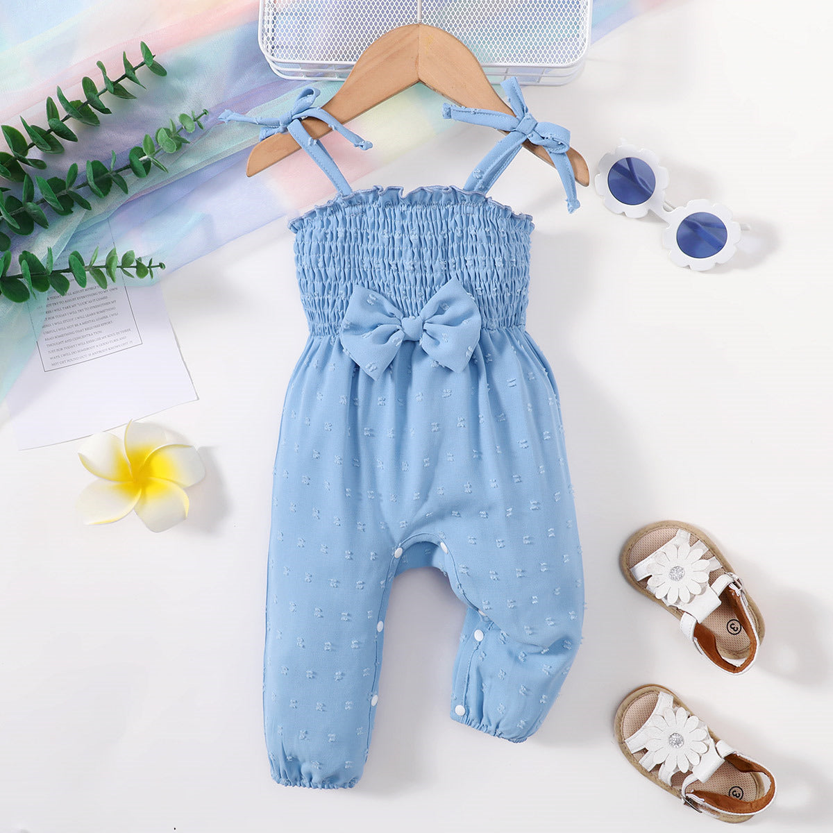 Lovely Solid Color Sleeveless Baby Girl Jumpsuit