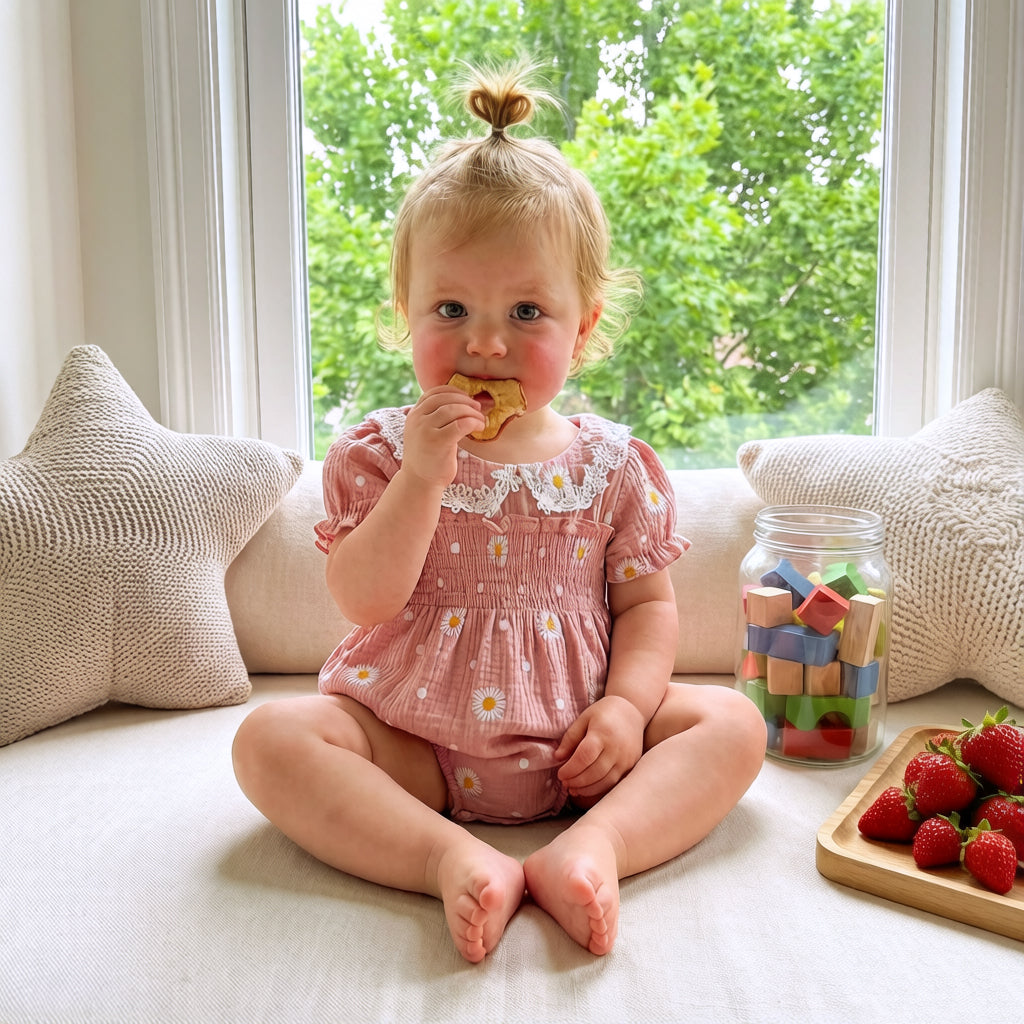 Sweet Daisy Print Puff Sleeve Baby Romper