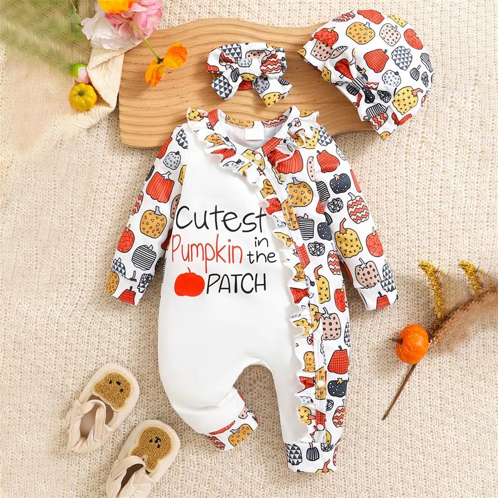3PCS Cutest Pumpkin in The Patch Letter Print Baby Jumpsuit